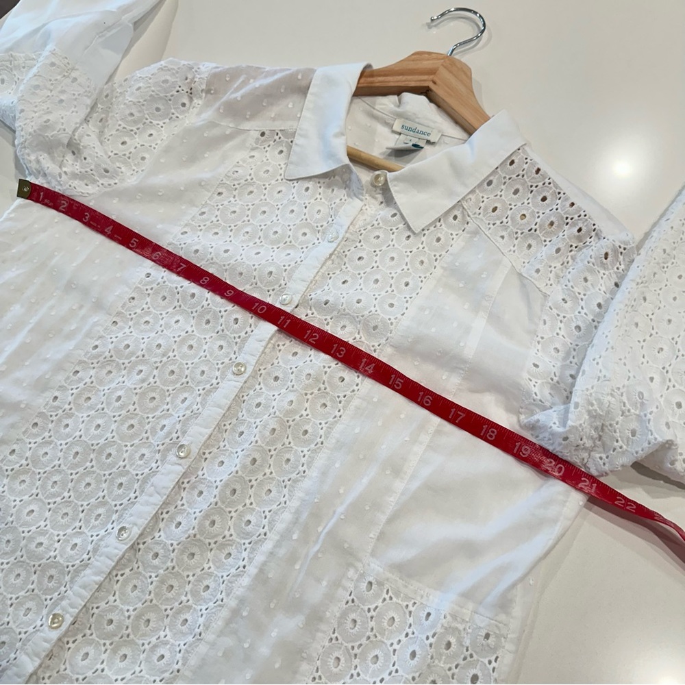 Sundance White Cotton Eyelit Long Sleeve Top Size Large - Picture 6 of 8